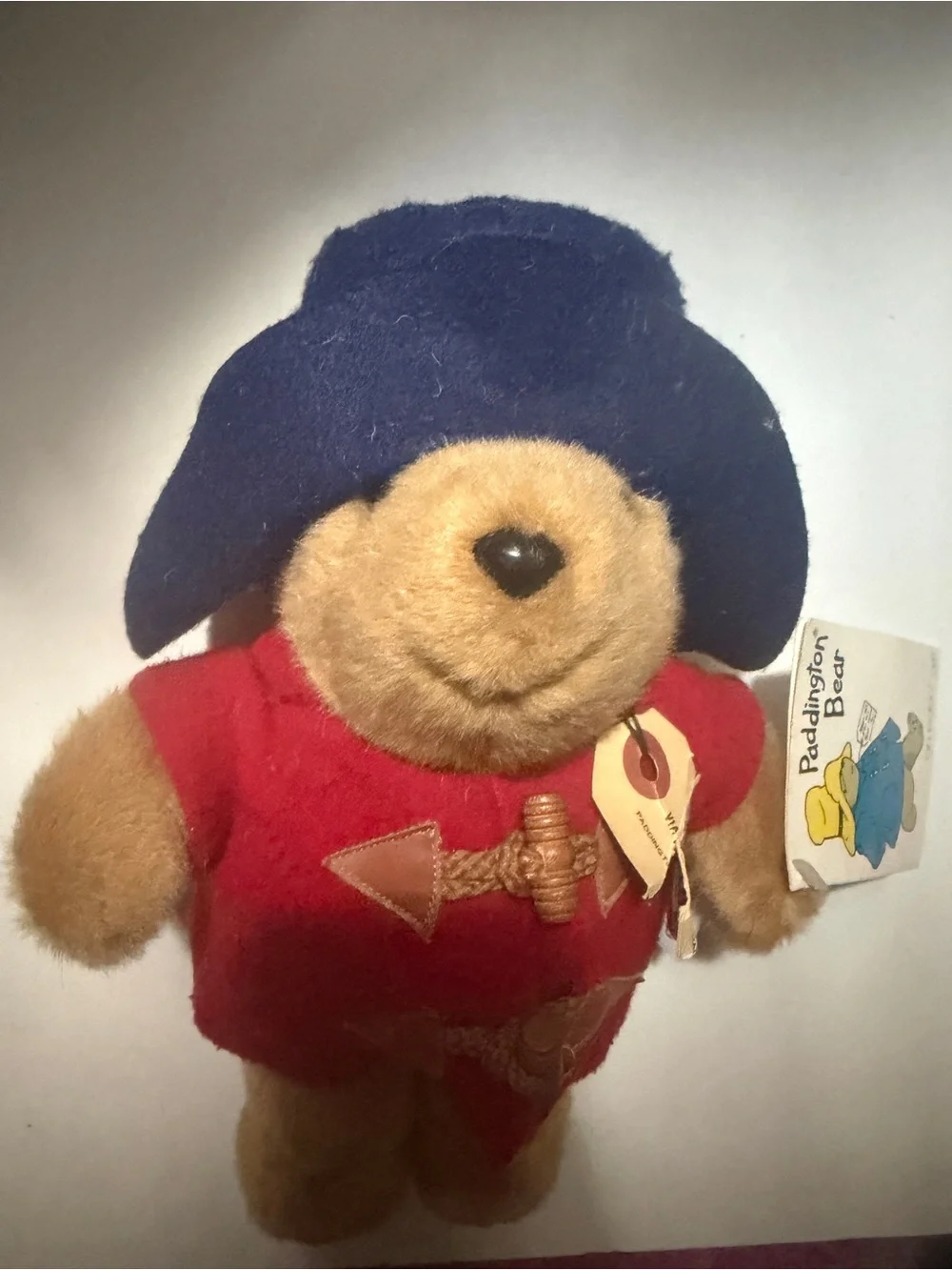 Classic Paddington-Style Plush Bear in Red Coat and Navy Hat